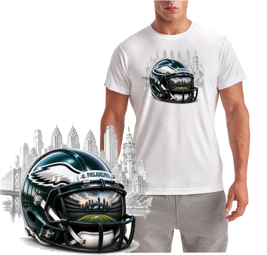 Downtown Philadelphia Helmet Eagles Design Short Sleeve T-Shirt
