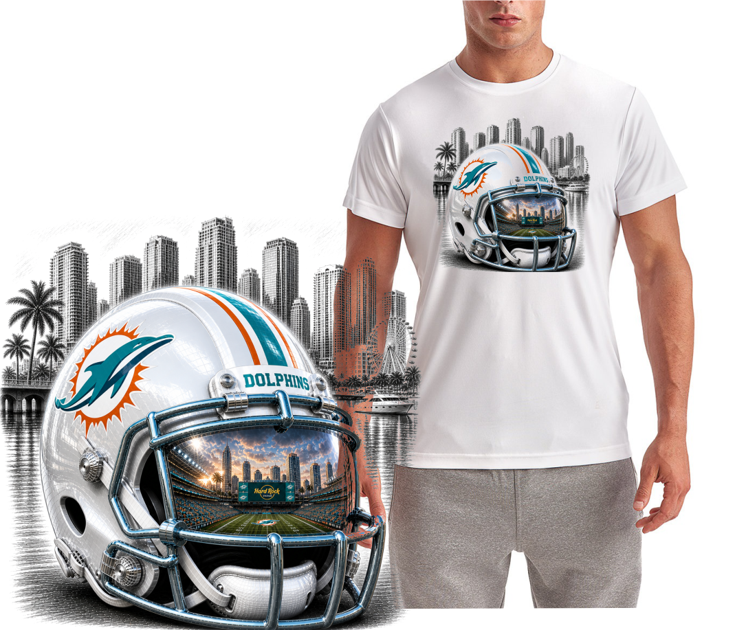Miami Downtown Dolphin Football Helmet Short Sleeve T-Shirt