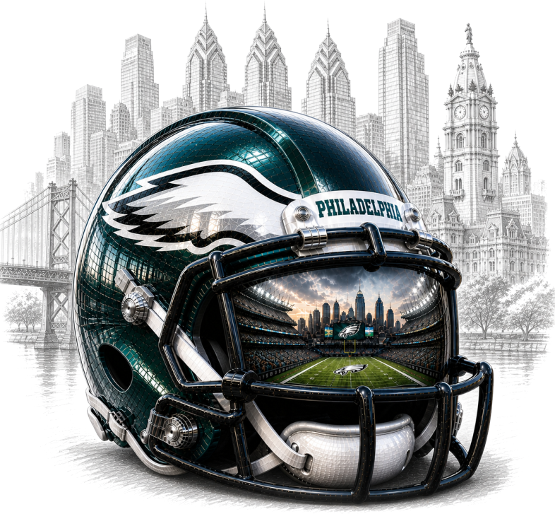 Downtown Philadelphia Helmet Eagles Design Short Sleeve T-Shirt