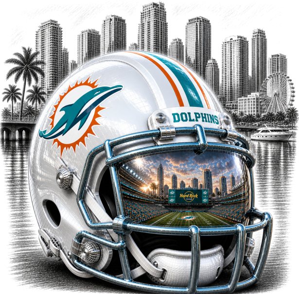 Miami Downtown Dolphin Football Helmet Short Sleeve T-Shirt