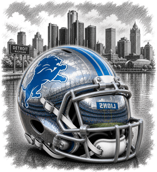 Detroit City Lions Football Helmet Short Sleeve T-Shirt