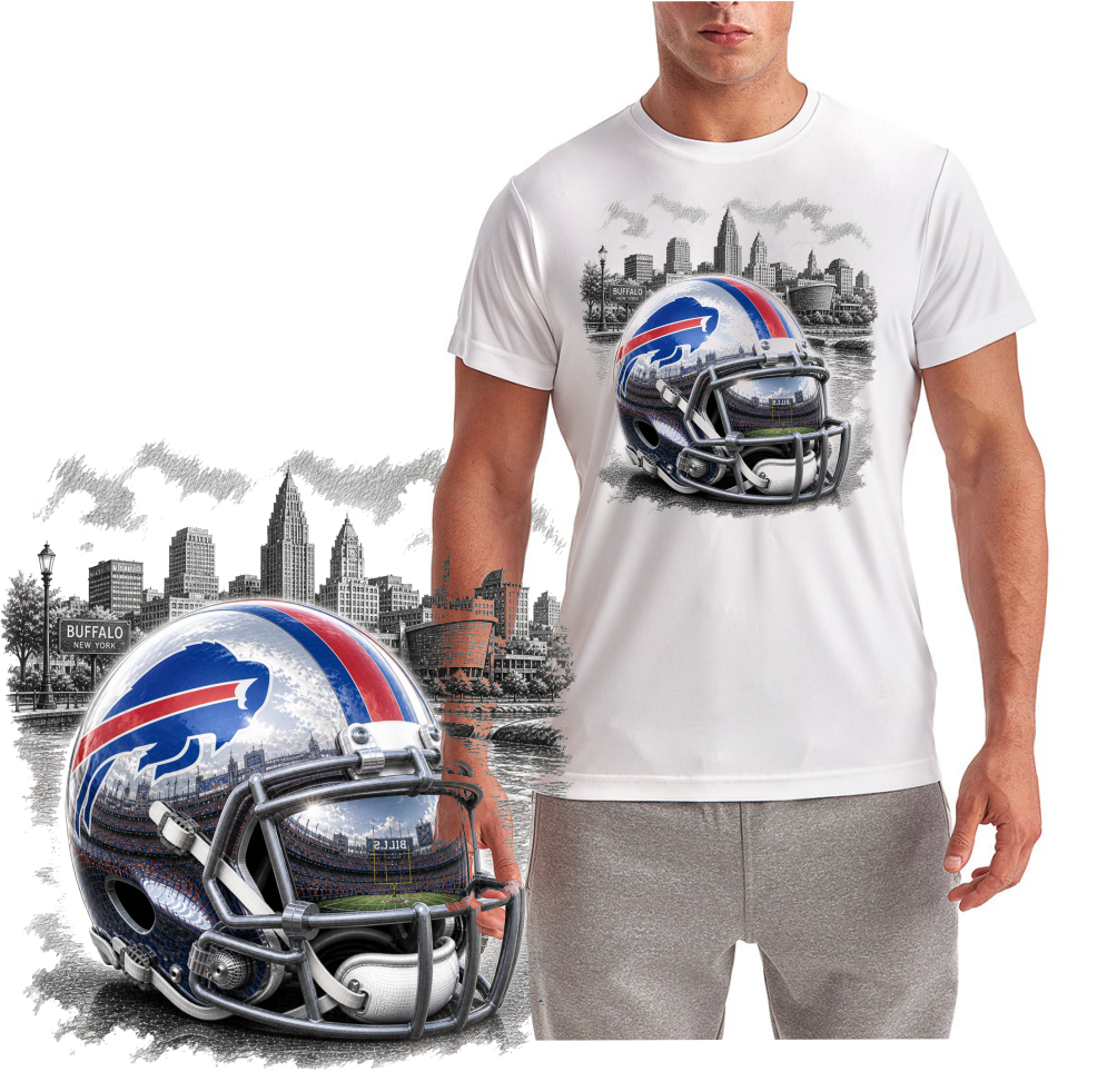 Bills Helmet B&W Background Short Sleeve T-Shirt