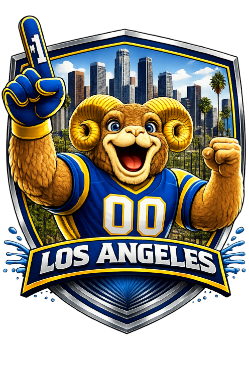 LA Rams Cartoon Football Shield Short Sleeve T-Shirt