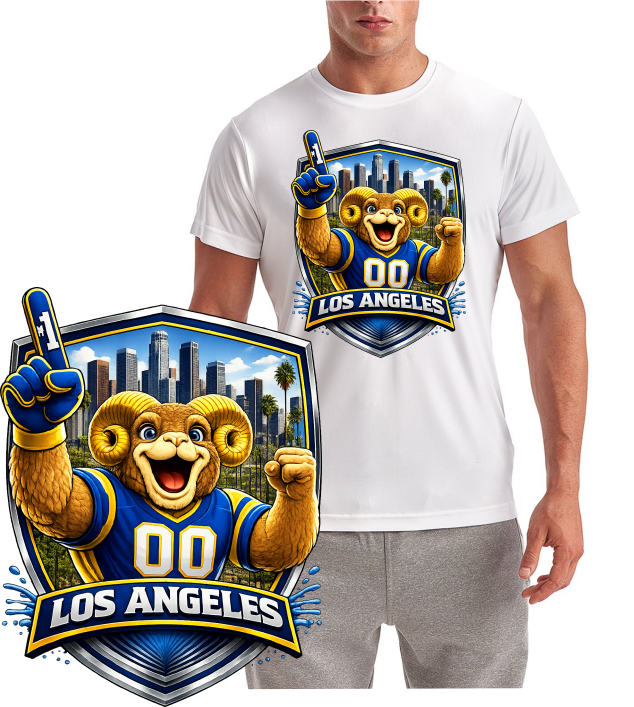 LA Rams Cartoon Football Shield Short Sleeve T-Shirt