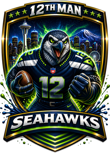 Seahawks 12th Man Football Shield Short Sleeve T-Shirt
