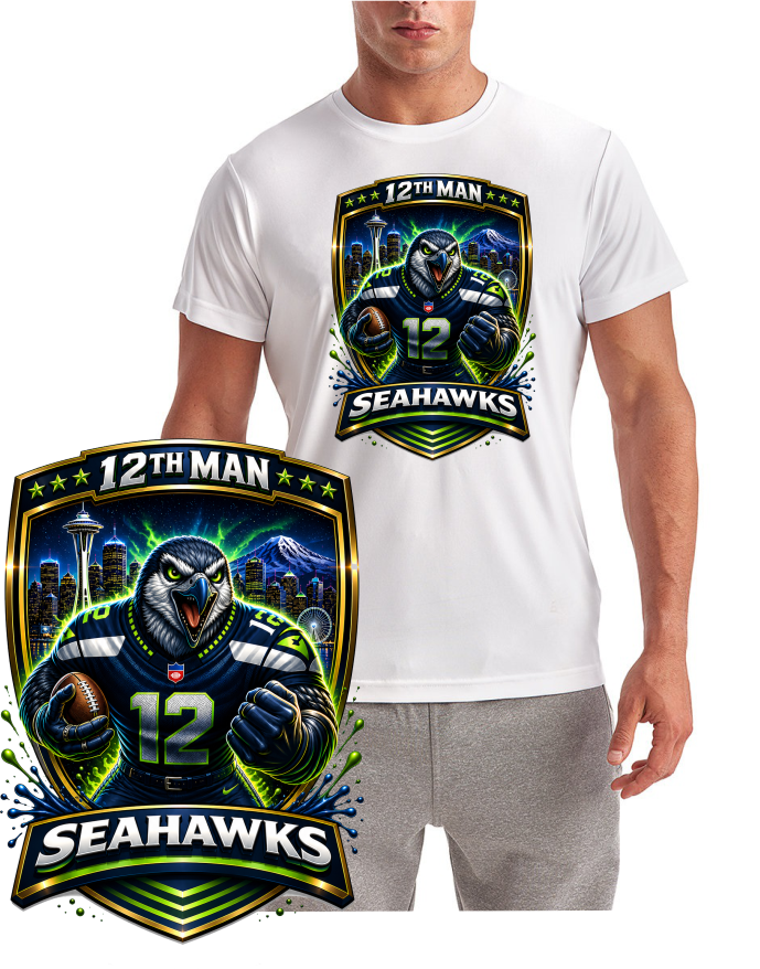 Seahawks 12th Man Football Shield Short Sleeve T-Shirt