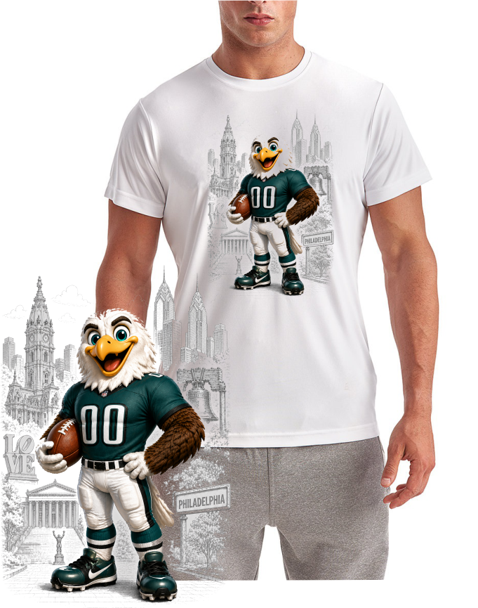 Eagles Mascot Downtown Philadelphia Pixar Style Short Sleeve T-Shirt