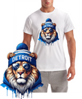 Lion Head with Detroit Knit Hat Short Sleeve T-Shirt