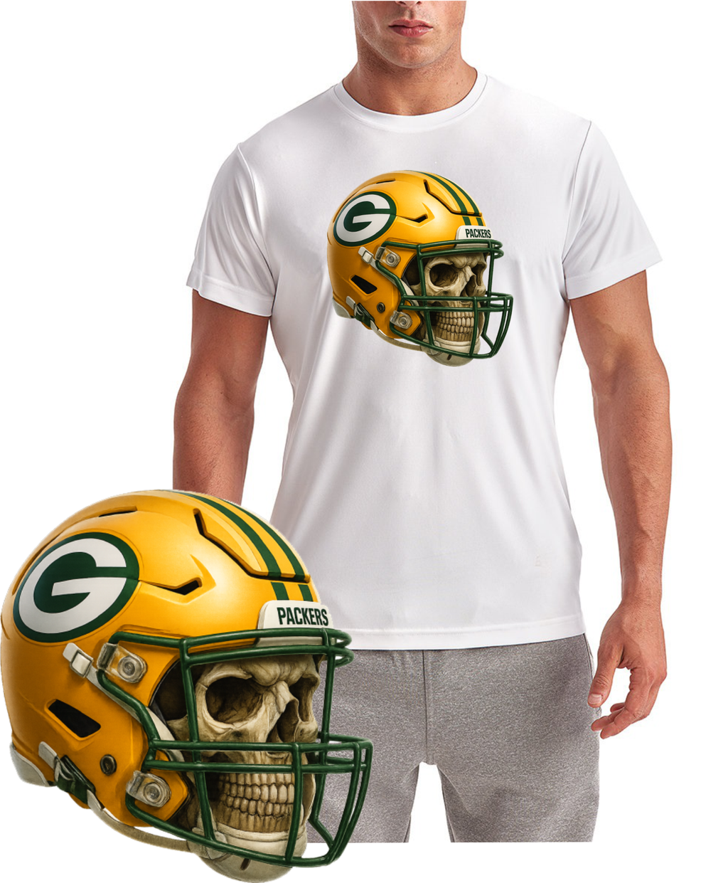 Green Bay Football Packers Skull Short Sleeve T-Shirt