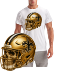 New Orlean Saints Football Skull Short Sleeve T-Shirt