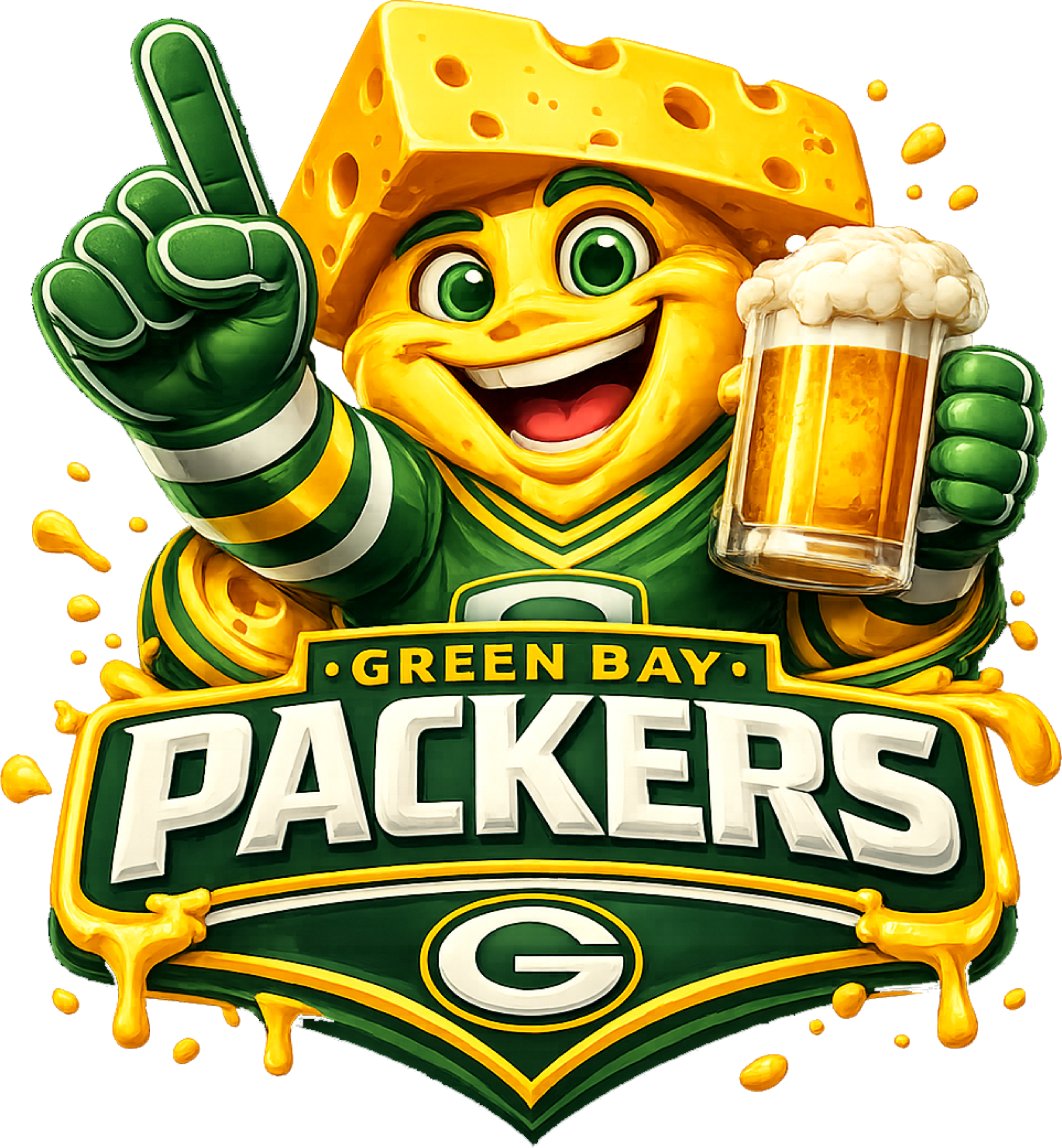 Packers Cheese Head Beer Green Bay Short Sleeve T-Shirt