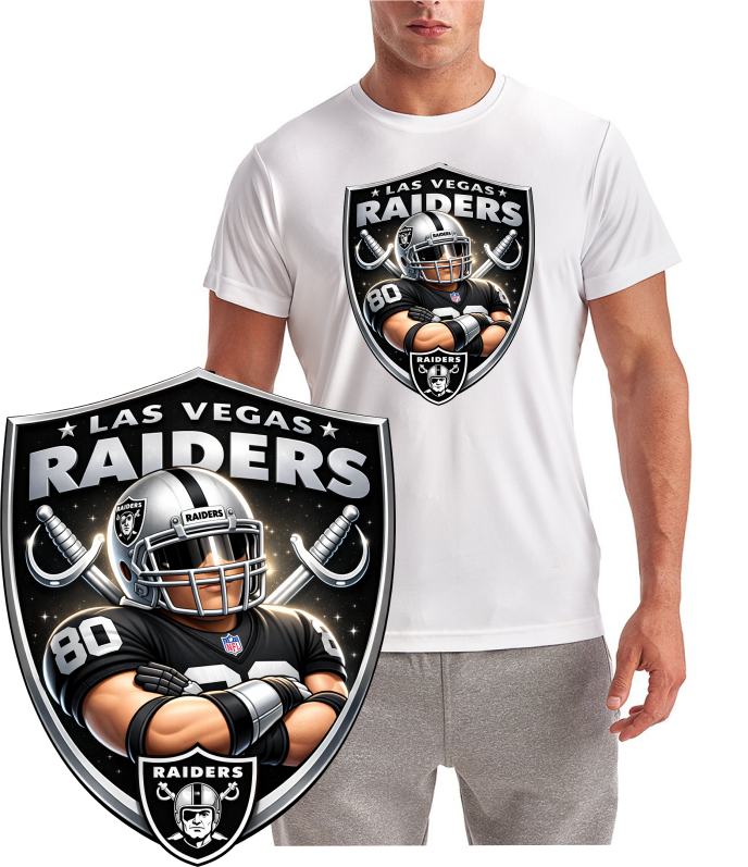 NEW Las Vegas Raiders Cartoon Football Shield Short Sleeve T-Shirt