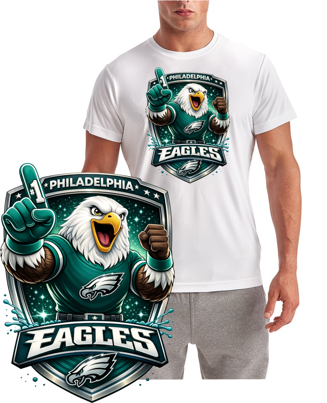 Philadelphia Eagle Shield Mascot Football Short Sleeve T-Shirt