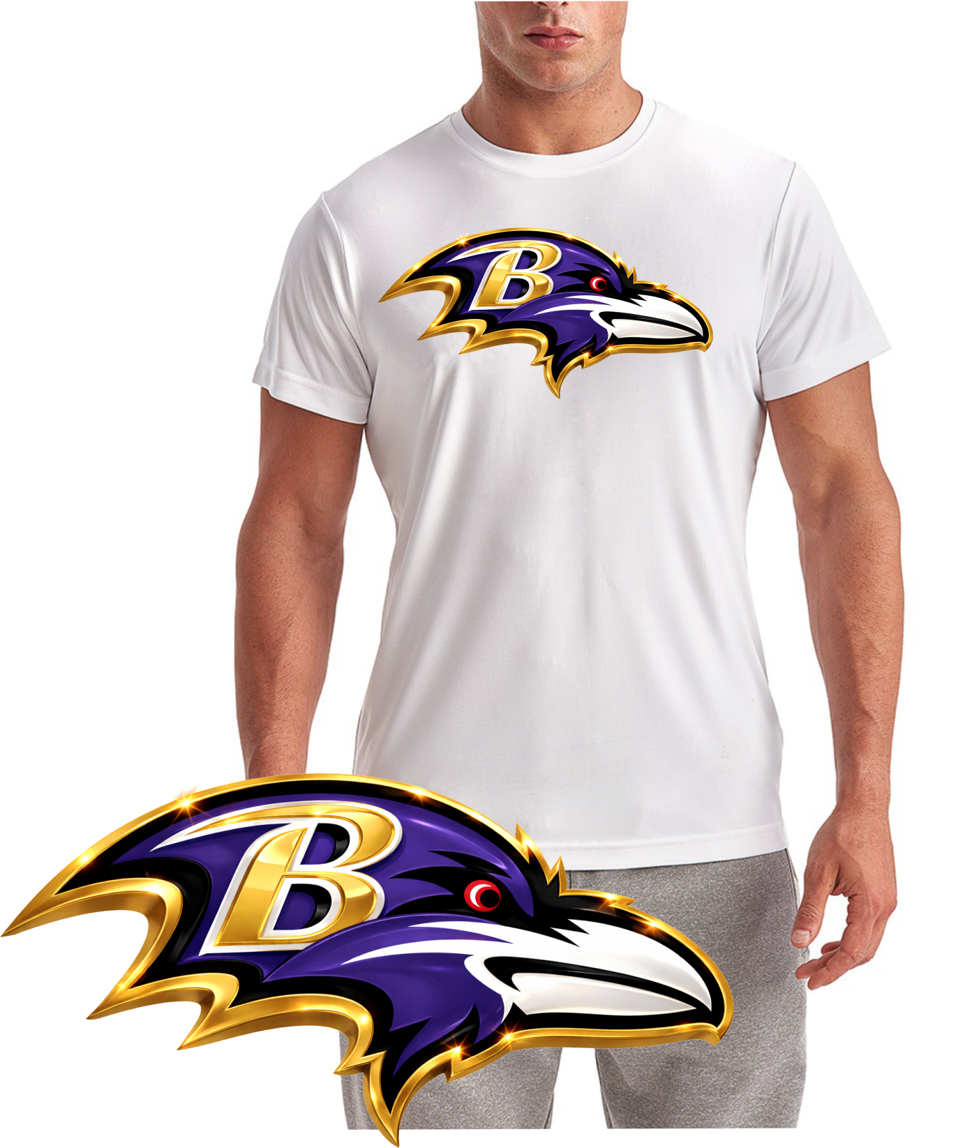 Raven Logo 3D Style Baltimore Football Short Sleeve T-Shirt