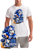 Colt Cartoon Football Rushing Short Sleeve T-Shirt