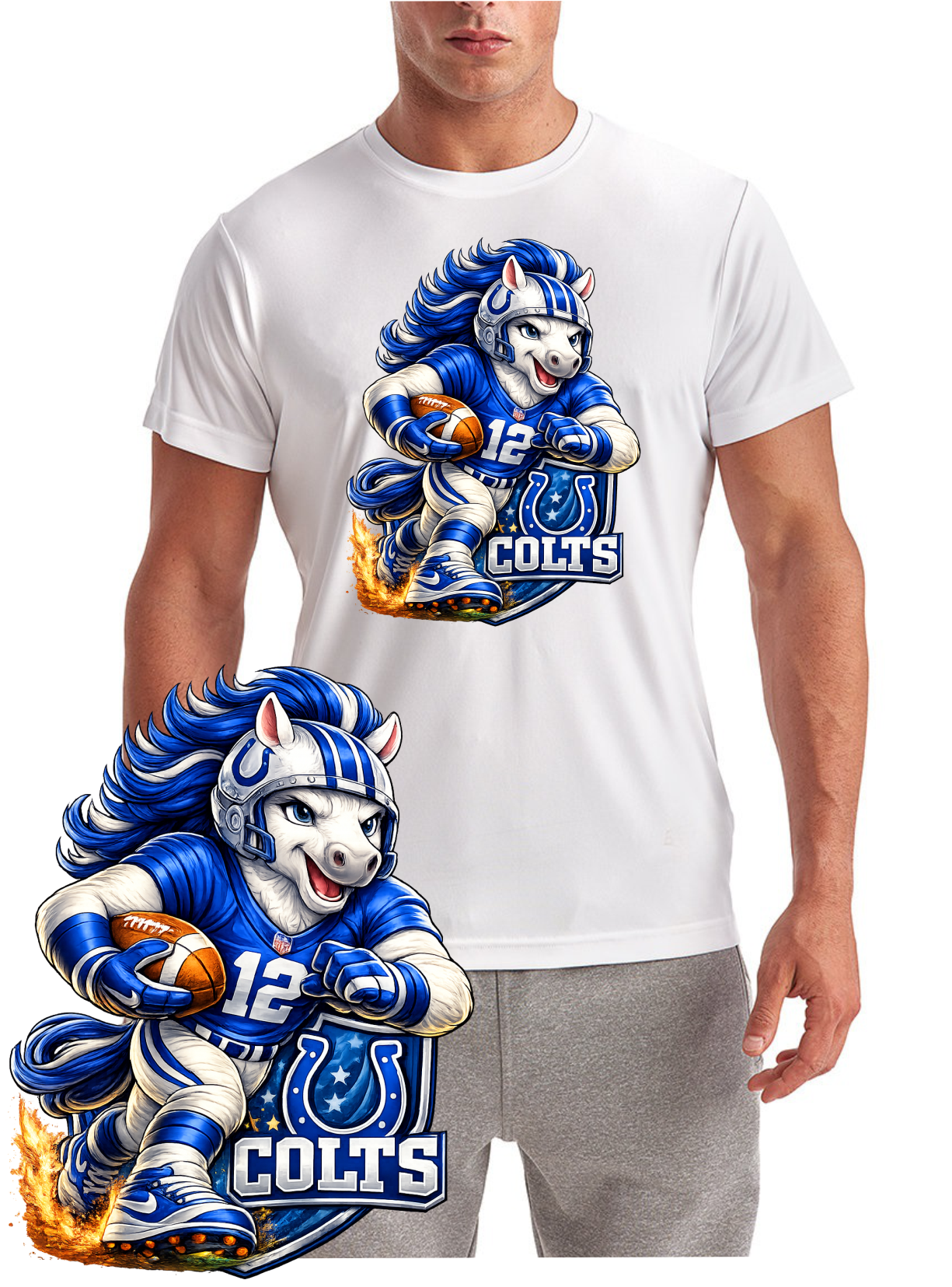 Colt Cartoon Football Rushing Short Sleeve T-Shirt