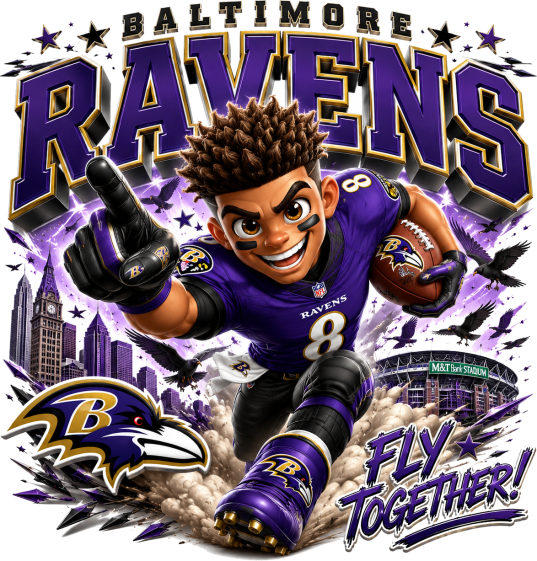 Raven Football Cartoon Short Sleeve T-Shirt
