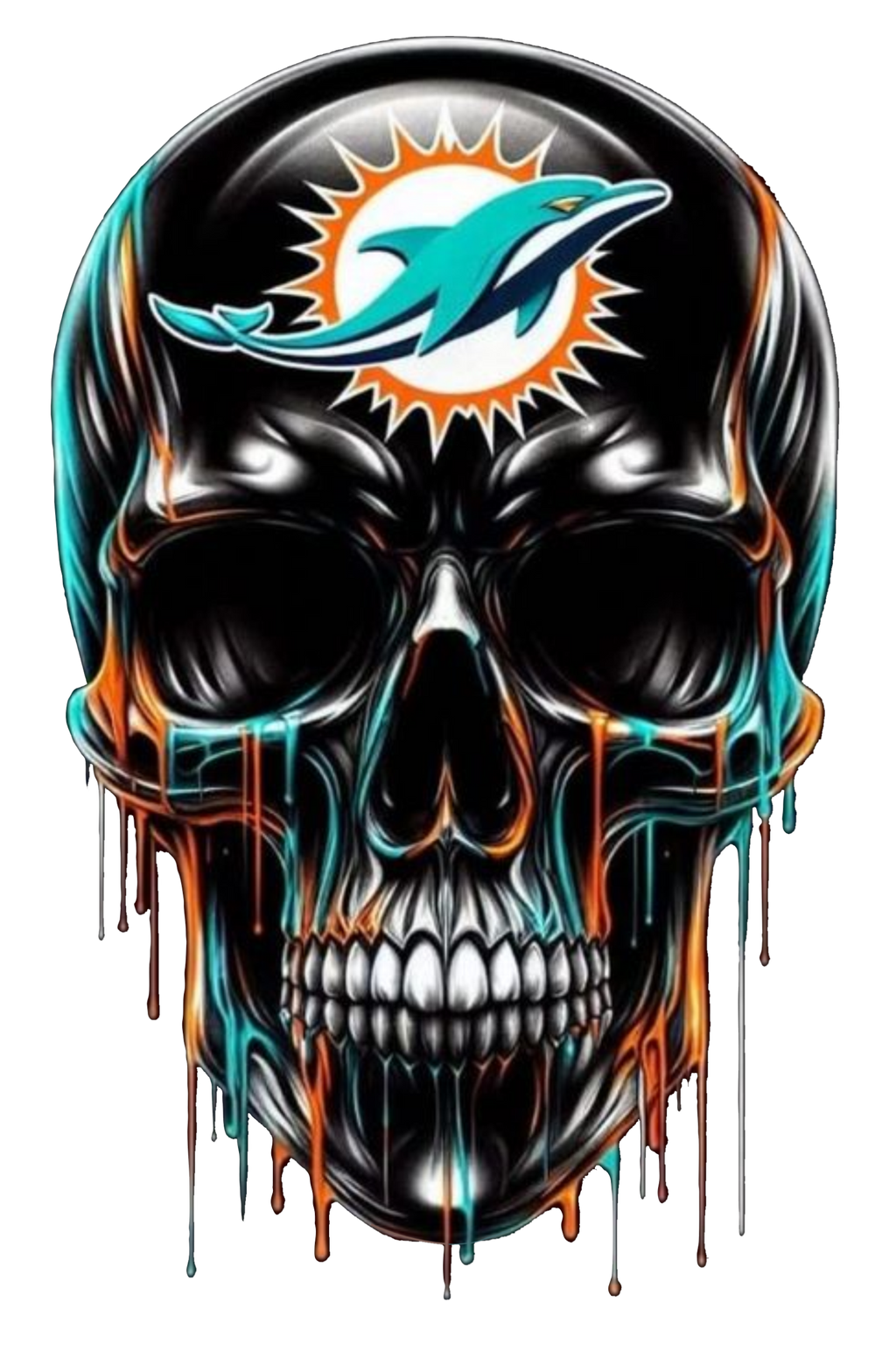 Dolphins Football Skull Miami Short Sleeve T-Shirt
