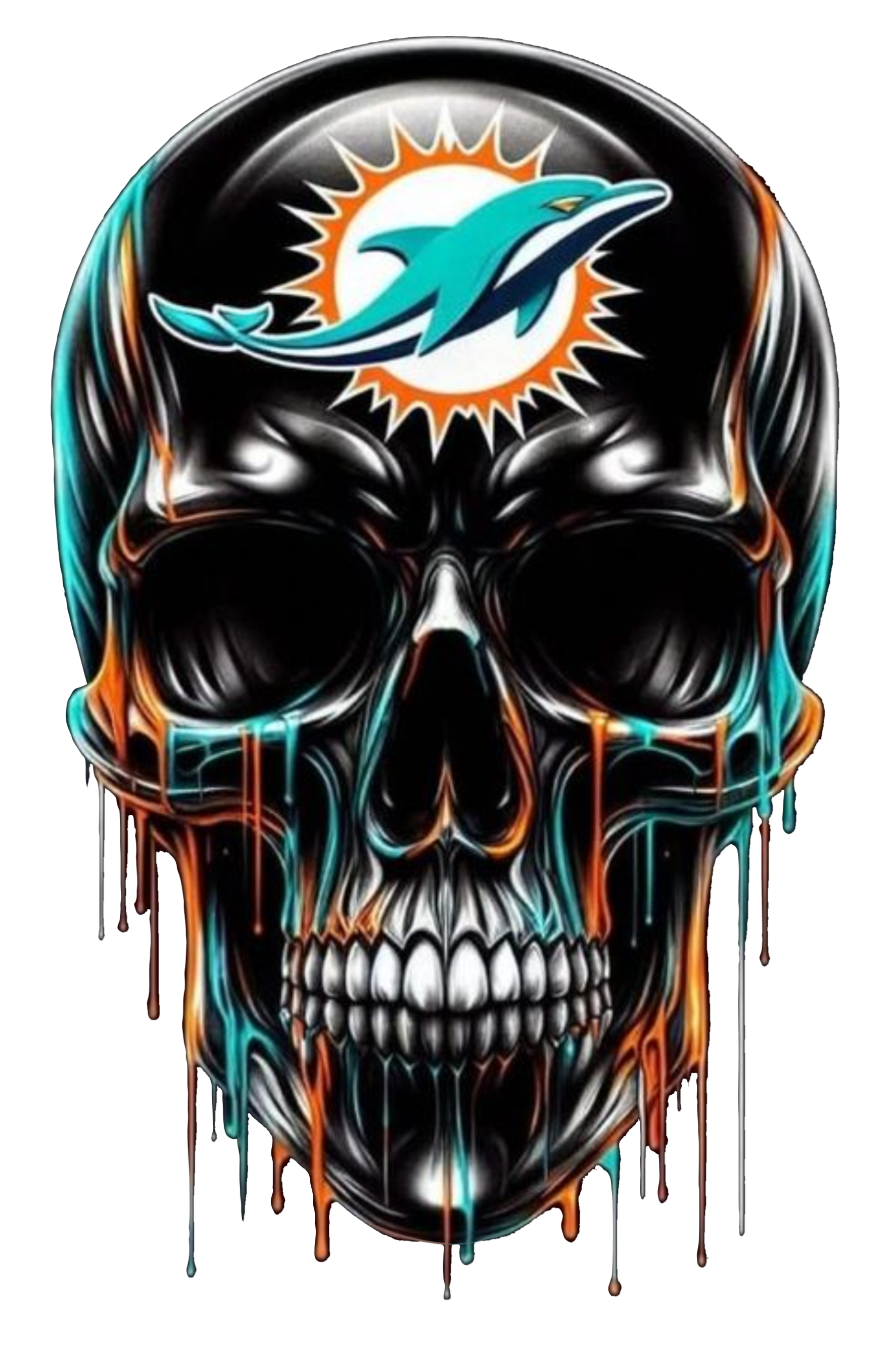 Dolphins Football Skull Miami Short Sleeve T-Shirt