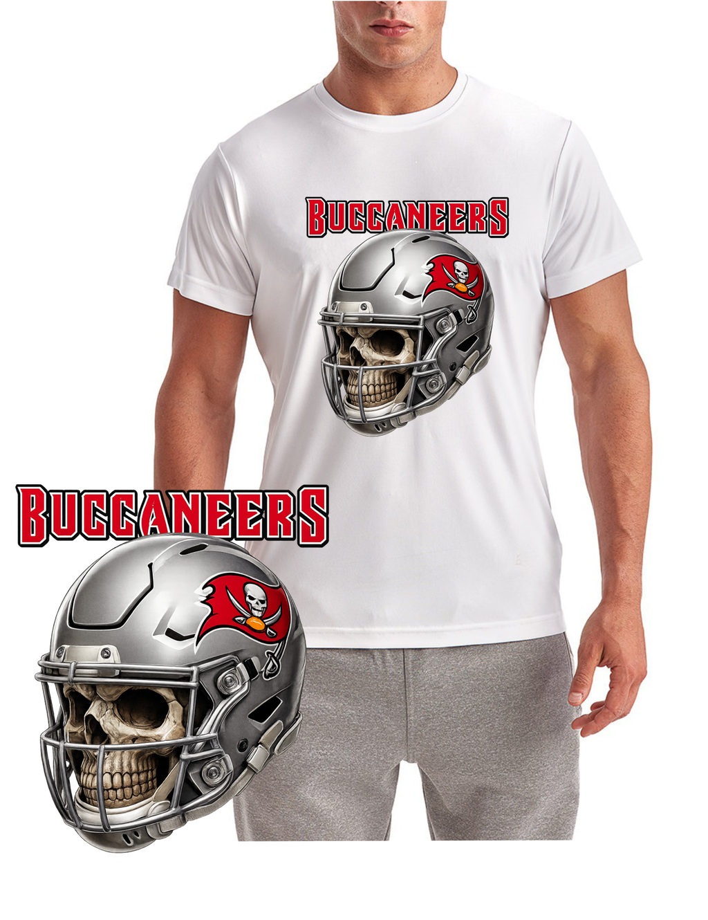 Tampa Bay Buccaneer Football Helmet with Skull Short Sleeve T-Shirt