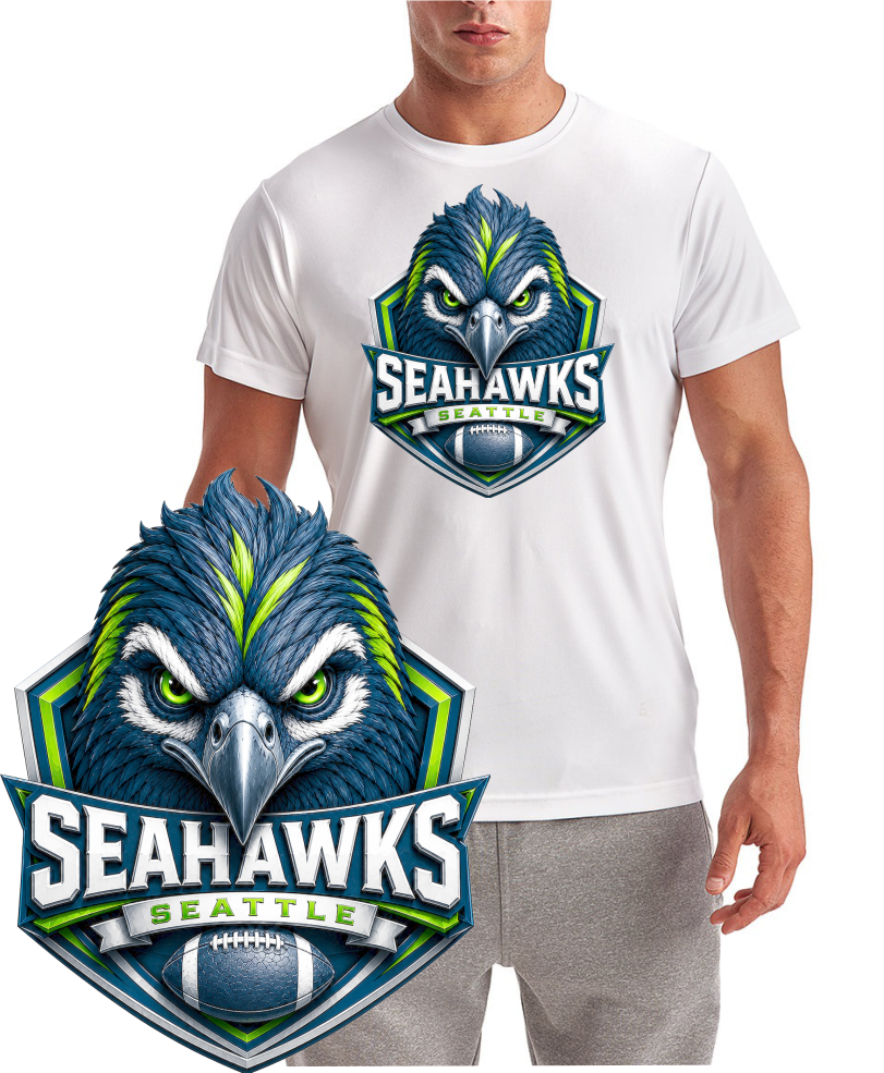 Seattle Seahawks Football Shield Mascot Short Sleeve T-Shirt