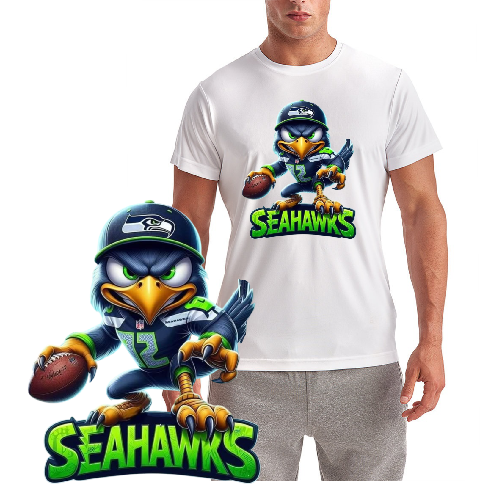 Seahawk Football Mascot Short Sleeve T-Shirt