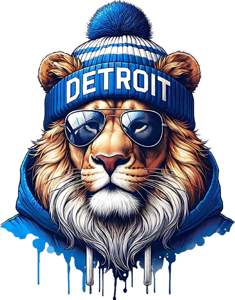Lion Head with Detroit Knit Hat Short Sleeve T-Shirt