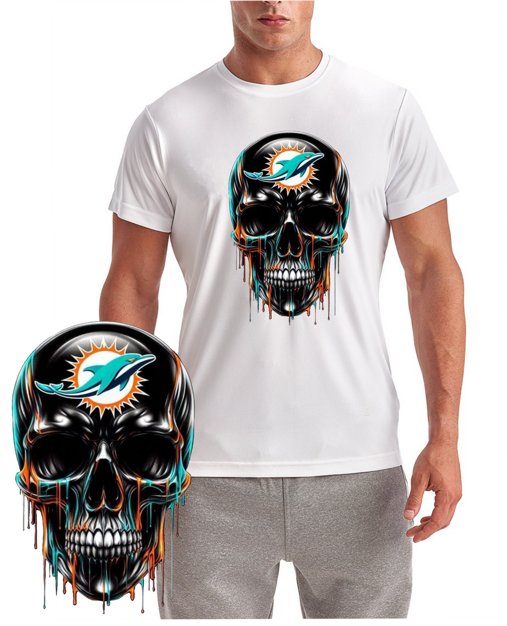 Dolphins Football Skull Miami Short Sleeve T-Shirt