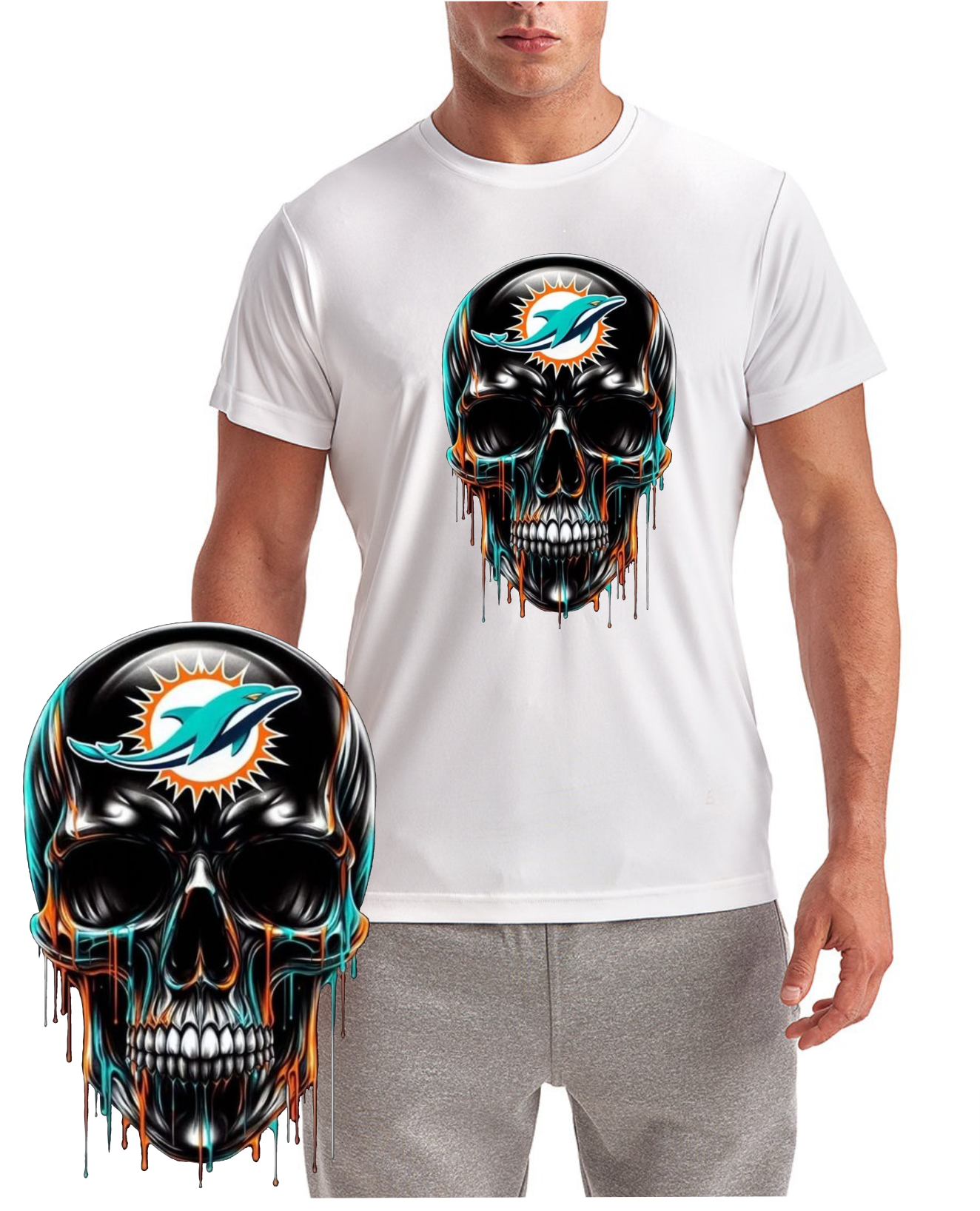 Dolphins Football Skull Miami Short Sleeve T-Shirt
