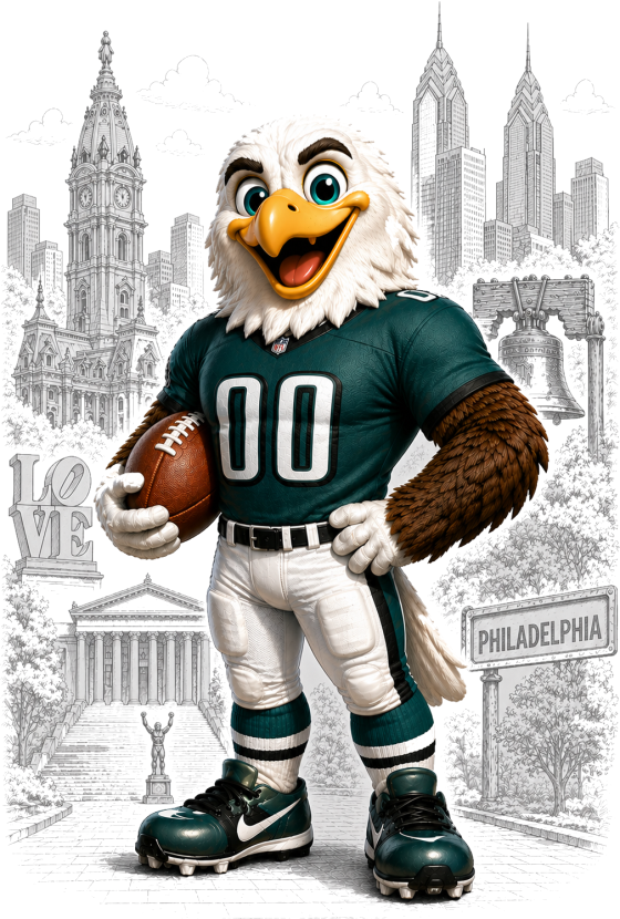 Eagles Mascot Downtown Philadelphia Pixar Style Short Sleeve T-Shirt