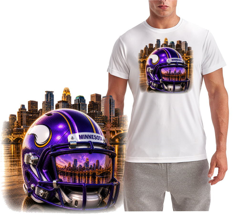 Minnesota Downtown Viking Football Helmet Short Sheeve T-Shirt