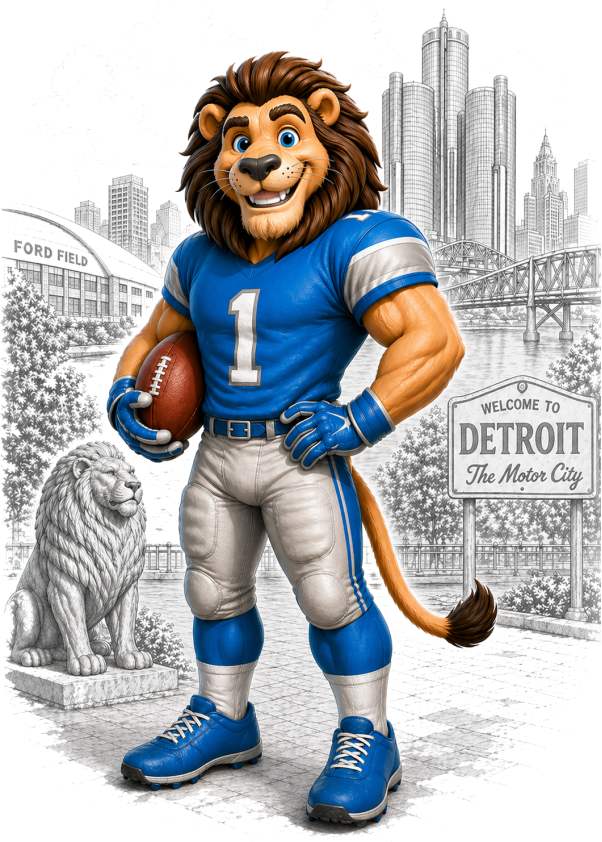 Detriot Mascot in Town Lion Short Sleeve T-Shirt