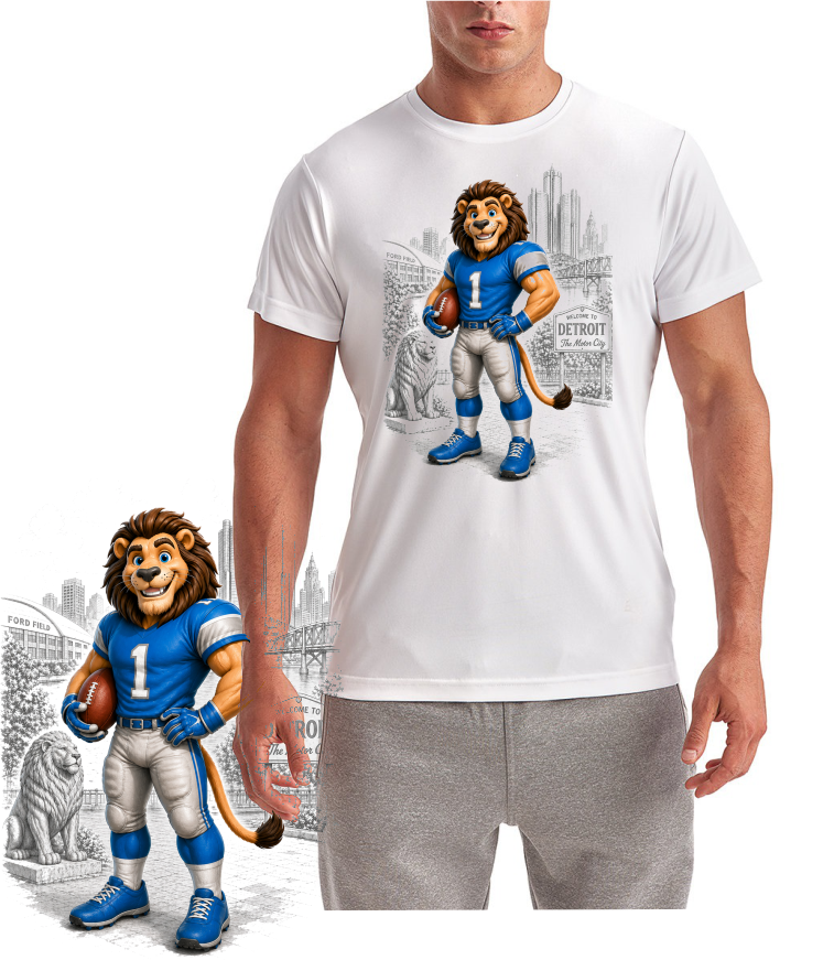 Detriot Mascot in Town Lion Short Sleeve T-Shirt