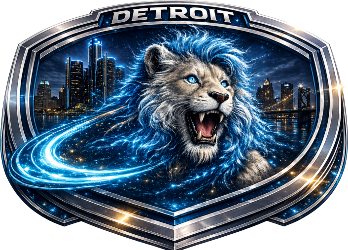 Detroit Lion Swoosh Shield Logo Short Sleeve T-Shirt