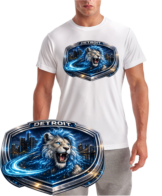 Detroit Lion Swoosh Shield Logo Short Sleeve T-Shirt