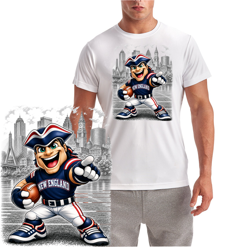 Patriots New England Football Cartoon Short Sleeve T-Shirt