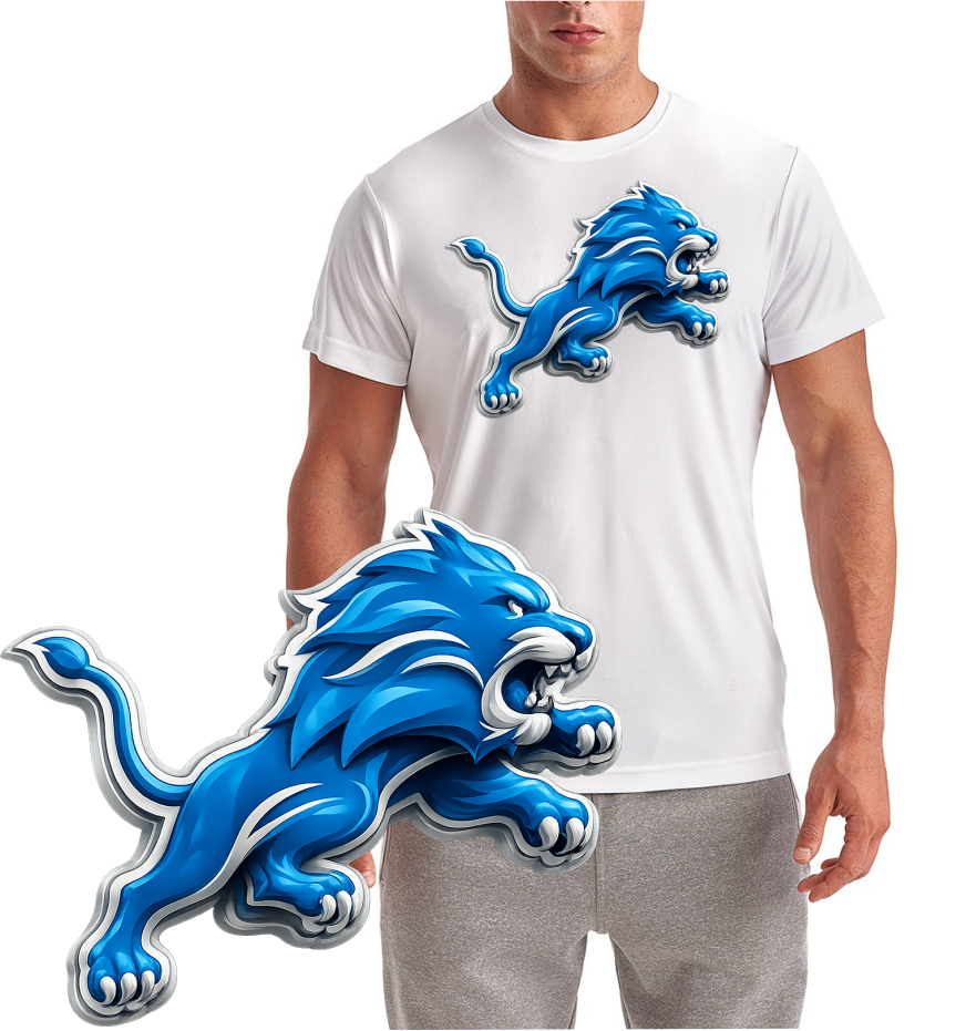 3D Ebossed LOOK Detriot Lion Short Sleeve T-Shirgt