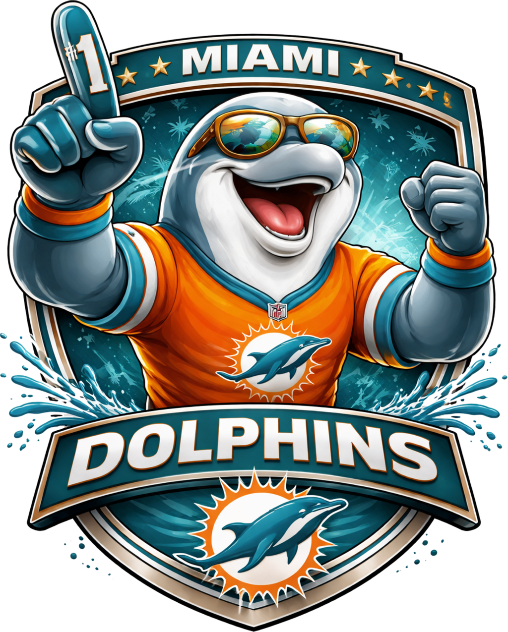 Miami Number One Dolphins Shield Design Short Sleeve T-Shirt