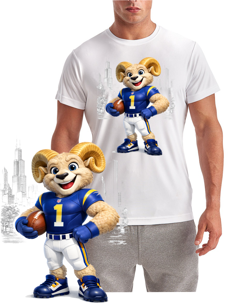 Number One Rams Football Mascot Downtown Short Sleeve T-Shirt