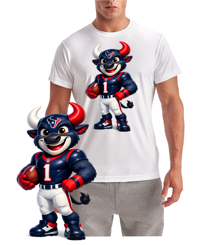 Houston Texans Cartoon Style Football Mascot Short Sleeve T-Shirt