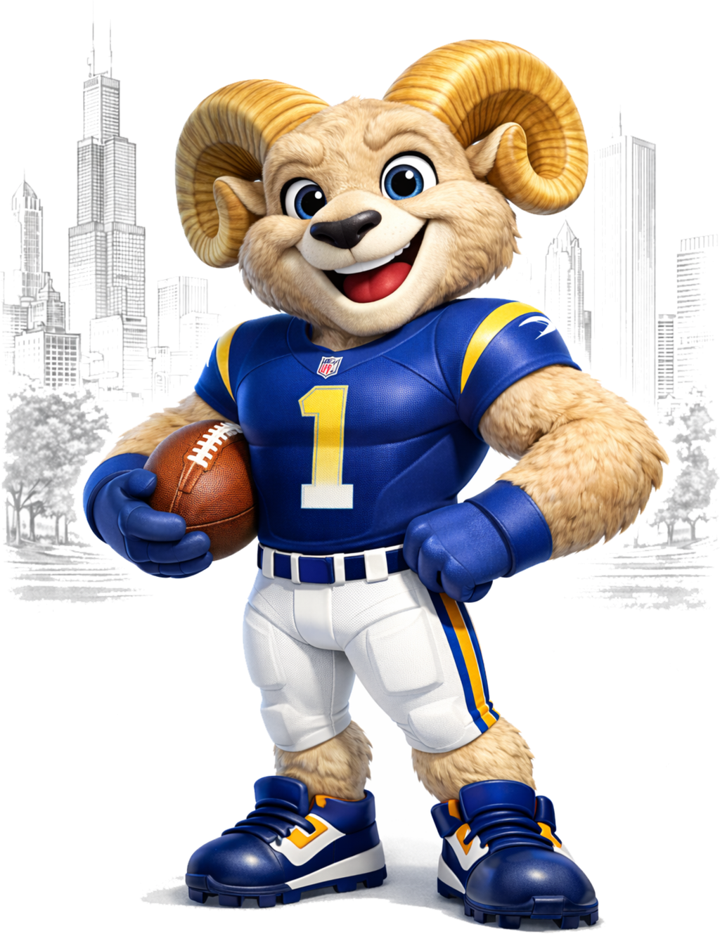 Number One Rams Football Mascot Downtown Short Sleeve T-Shirt