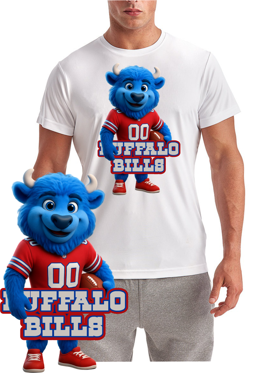 Buffalo Mascot Blue Short Sleeve T-Shirt