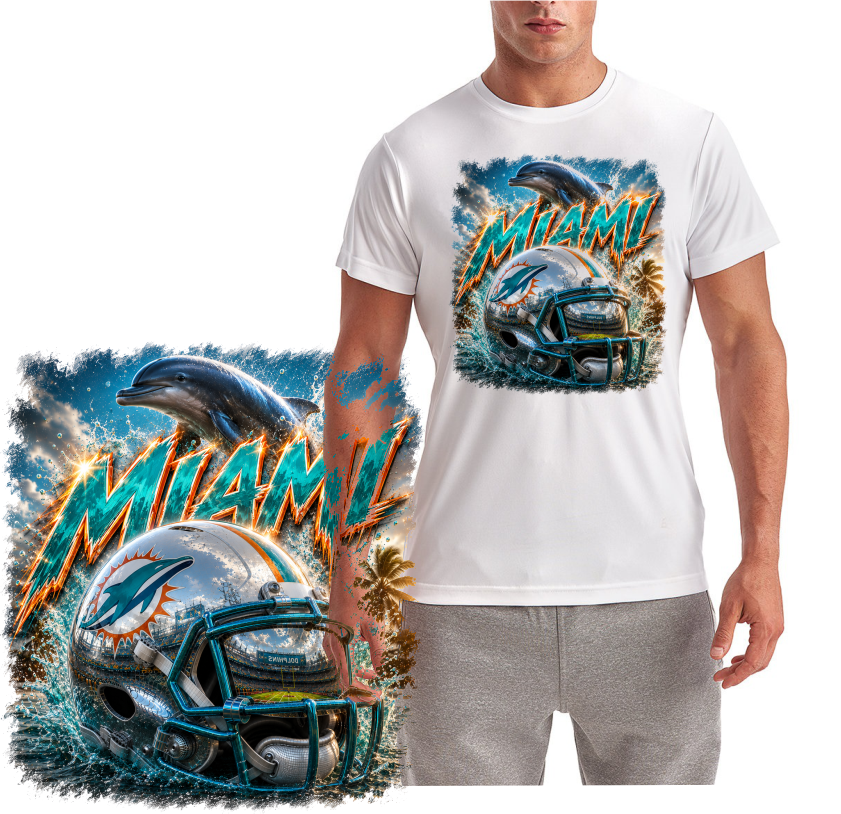 Miami Dolphin Helmet Design Short Sleeve T-Shirt