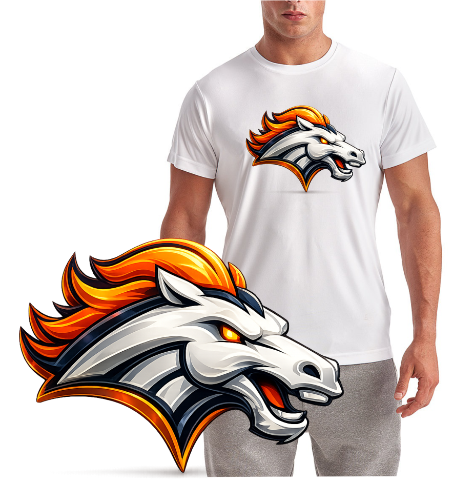Bronco Head 3D Look Denver Short Sleeve T-Shirt