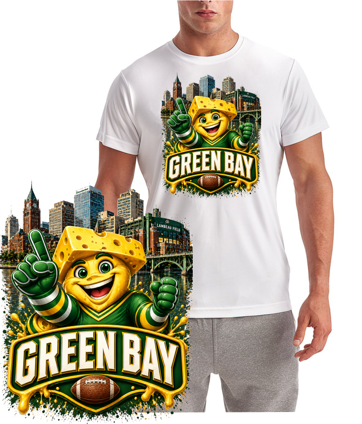 Downtown Cheese Head Packers Football Green Bay Short Sleeve T-Shirt