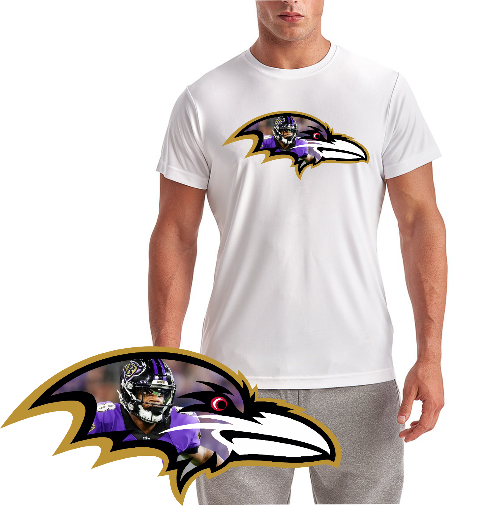Lamar Raven Head Baltimore Football Short Sleeve T-Shirt