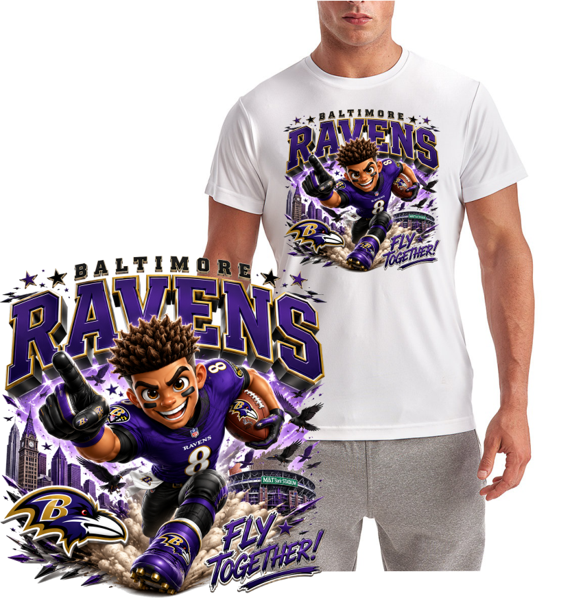 Raven Football Cartoon Short Sleeve T-Shirt