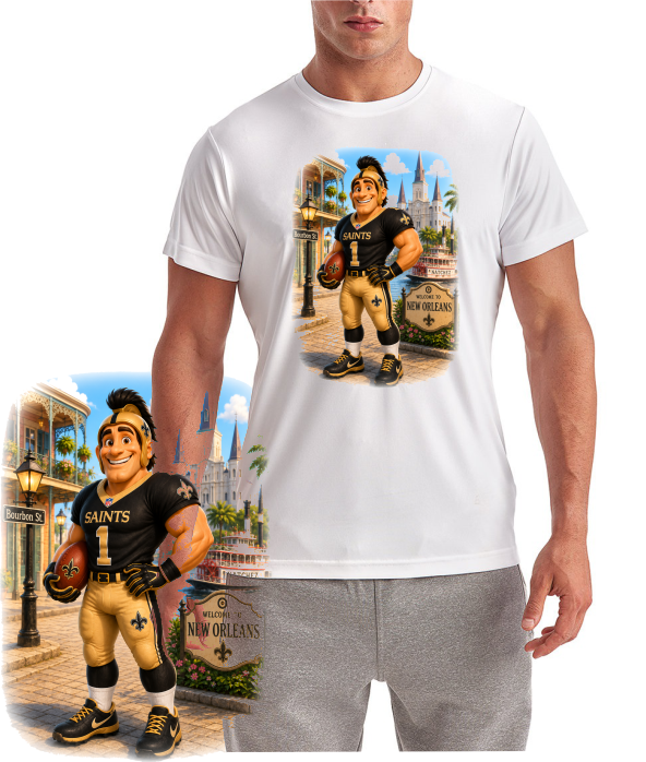 Full Color New Orlean Saints Football Mascot Short Sleeve T-Shirt