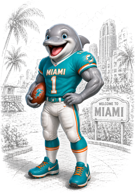 Dolphins Pixar Style Miami Short Sleeve T-Shirt
