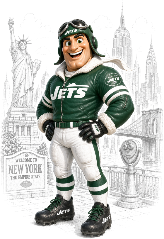 NY Jets Football Mascot Downtown Short Sleeve T-Shirt